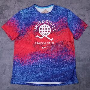 NIKE Miler Team USA Dri-Fit‎ Track & Field Running Shirt Mens LARGE Blue Red